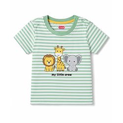 Babyhug 100% Cotton Knit Half Sleeves Striped & Animal Printed T-Shirt & Shorts Set - Green