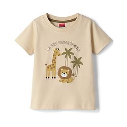 Babyhug Single Jersey Knit Half Sleeves T-Shirt & Shorts Set with Animal Print - Light Brown & Green