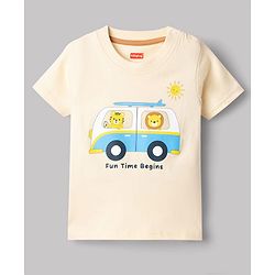 Babyhug Single Jersey Knit Half Sleeves T-Shirt & Shorts Set With Van & Animal Print - Brown