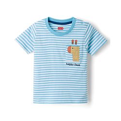 Babyhug 100% Cotton Knit Half Sleeves Animal & Striped T-Shirt & Shorts Set - Light Blue