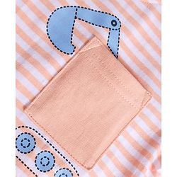 Babyhug 100% Cotton Knit Half Sleeves Vehicles Printed & Striped T-Shirt & Shorts Set - Peach & Light Blue