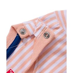 Babyhug 100% Cotton Knit Half Sleeves Vehicles Printed & Striped T-Shirt & Shorts Set - Peach & Light Blue
