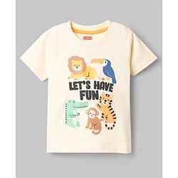Babyhug Single Jersey Knit Half Sleeves T-Shirt & Shorts Set With  Animal Print - Grey