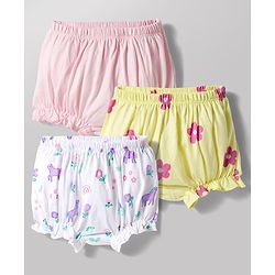 Babyhug 100% Cotton Knit Bloomers With Floral Print Pack of 3 - Multicolor