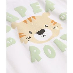 Babyhug Single Jersey Knit Half Sleeves T-Shirt & Shorts Set with Tiger Print - White & Green