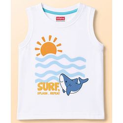Babyhug Single Jersey Knit Sleeveless Sea Life Printed Tank T-Shirt & Shorts Set - White & Light Blue
