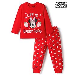 Babyhug Disney Single Jersey Knit Full Sleeves T-Shirt & Pyjama Night Suit With Minnie Mouse Graphics - Red