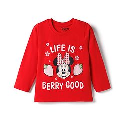 Babyhug Disney Single Jersey Knit Full Sleeves T-Shirt & Pyjama Night Suit With Minnie Mouse Graphics - Red