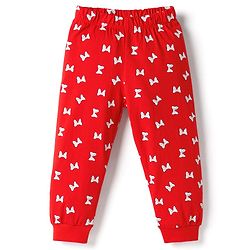 Babyhug Disney Single Jersey Knit Full Sleeves T-Shirt & Pyjama Night Suit With Minnie Mouse Graphics - Red