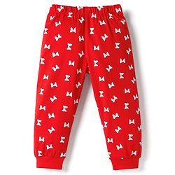Babyhug Disney Single Jersey Knit Full Sleeves T-Shirt & Pyjama Night Suit With Minnie Mouse Graphics - Red