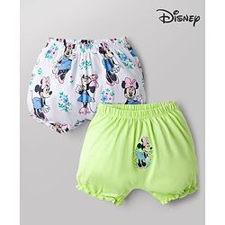 Babyhug Disney 100% Cotton Knit Bloomers With Minnie Mouse Graphic Pack of 2 - White & Lime Green