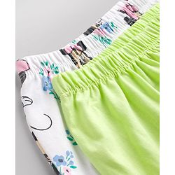 Babyhug Disney 100% Cotton Knit Bloomers With Minnie Mouse Graphic Pack of 2 - White & Lime Green
