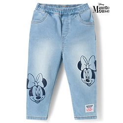 Babyhug Disney Denim Full Length Jeans With Minnie Mouse Graphics - Blue