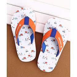 Cute Walk by Babyhug Slip On Construction Vehicles Printed Flip Flops - White