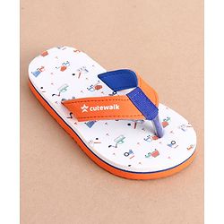 Cute Walk by Babyhug Slip On Construction Vehicles Printed Flip Flops - White