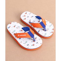 Cute Walk by Babyhug Slip On Construction Vehicles Printed Flip Flops - White