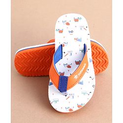 Cute Walk by Babyhug Slip On Construction Vehicles Printed Flip Flops - White