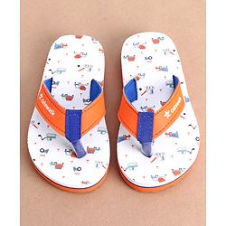 Cute Walk by Babyhug Slip On Construction Vehicles Printed Flip Flops - White