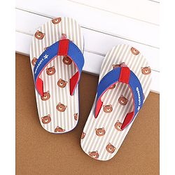 Cute Walk by Babyhug Slip On Striped & Tiger Printed Flip Flops - Blue & Red