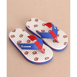Cute Walk by Babyhug Slip On Striped & Tiger Printed Flip Flops - Blue & Red