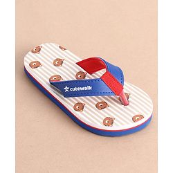 Cute Walk by Babyhug Slip On Striped & Tiger Printed Flip Flops - Blue & Red