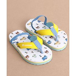 Cute Walk by Babyhug Back Strap Vehicles Printed Flip Flops - Yellow & White
