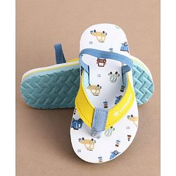 Cute Walk by Babyhug Back Strap Vehicles Printed Flip Flops - Yellow & White