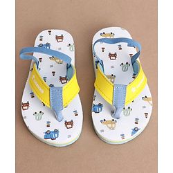 Cute Walk by Babyhug Back Strap Vehicles Printed Flip Flops - Yellow & White