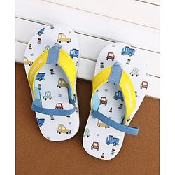 Cute Walk by Babyhug Back Strap Vehicles Printed Flip Flops - Yellow & White