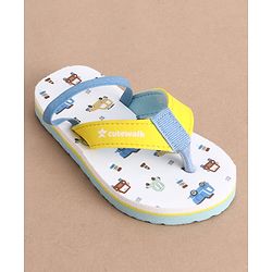 Cute Walk by Babyhug Back Strap Vehicles Printed Flip Flops - Yellow & White