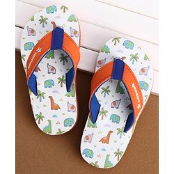 Cute Walk by Babyhug Slip On Flip Flops with Dino Print - White