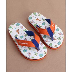 Cute Walk by Babyhug Slip On Flip Flops with Dino Print - White