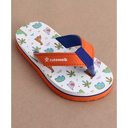 Cute Walk by Babyhug Slip On Flip Flops with Dino Print - White
