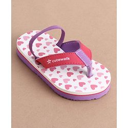 Cute Walk by Babyhug Back Strap Hearts Printed Flip Flops - Pink
