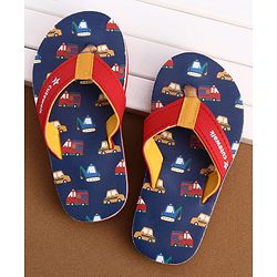 Cute Walk by Babyhug Flip Flops with Vehicle Print - Navy Blue