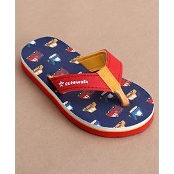 Cute Walk by Babyhug Flip Flops with Vehicle Print - Navy Blue