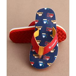 Cute Walk by Babyhug Flip Flops with Vehicle Print - Navy Blue