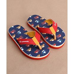 Cute Walk by Babyhug Flip Flops with Vehicle Print - Navy Blue
