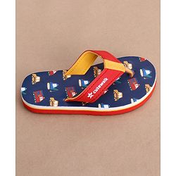 Cute Walk by Babyhug Flip Flops with Vehicle Print - Navy Blue