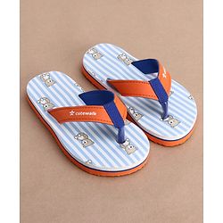 Cute Walk by Babyhug Flip Flops with Teddy Print - Orange