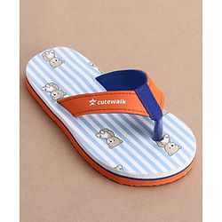Cute Walk by Babyhug Flip Flops with Teddy Print - Orange