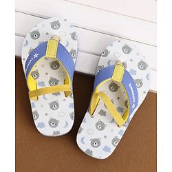 Cute Walk by Babyhug Back Strap Bear Printed Flip Flops - White & Blue