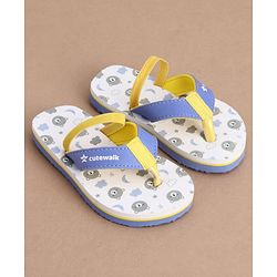 Cute Walk by Babyhug Back Strap Bear Printed Flip Flops - White & Blue