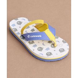 Cute Walk by Babyhug Back Strap Bear Printed Flip Flops - White & Blue