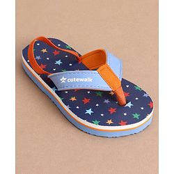 Cute Walk by Babyhug Back Strap Star Printed Flip Flops - Navy Blue