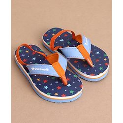 Cute Walk by Babyhug Back Strap Star Printed Flip Flops - Navy Blue