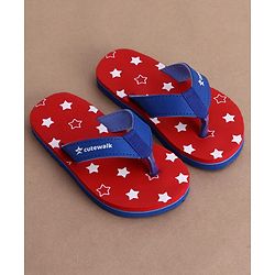 Cute Walk by Babyhug Flip Flops with Star Print - Red