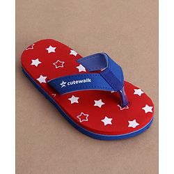 Cute Walk by Babyhug Flip Flops with Star Print - Red