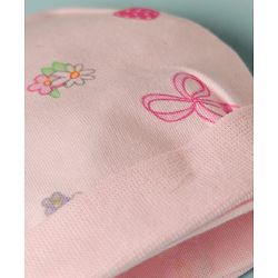 Babyhug 100% Cotton Interlock Knit Cap Mittens & Booties With Floral Bow & Strawberry Print Multicolor - Diameter 16 cm