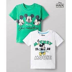 Babyhug Disney Cotton Knit T-Shirts Half Sleeve with Mickey Mouse Graphic Multi Color 3-6 Months Pack of 2